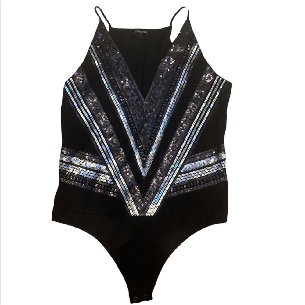 Sexy black and silver Express sequin bodysuit